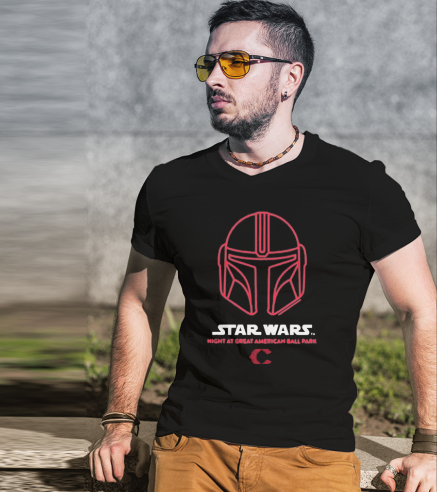 Star Wars Night At Great American Ball Park Mandalorian Helmet Reds T-Shirt