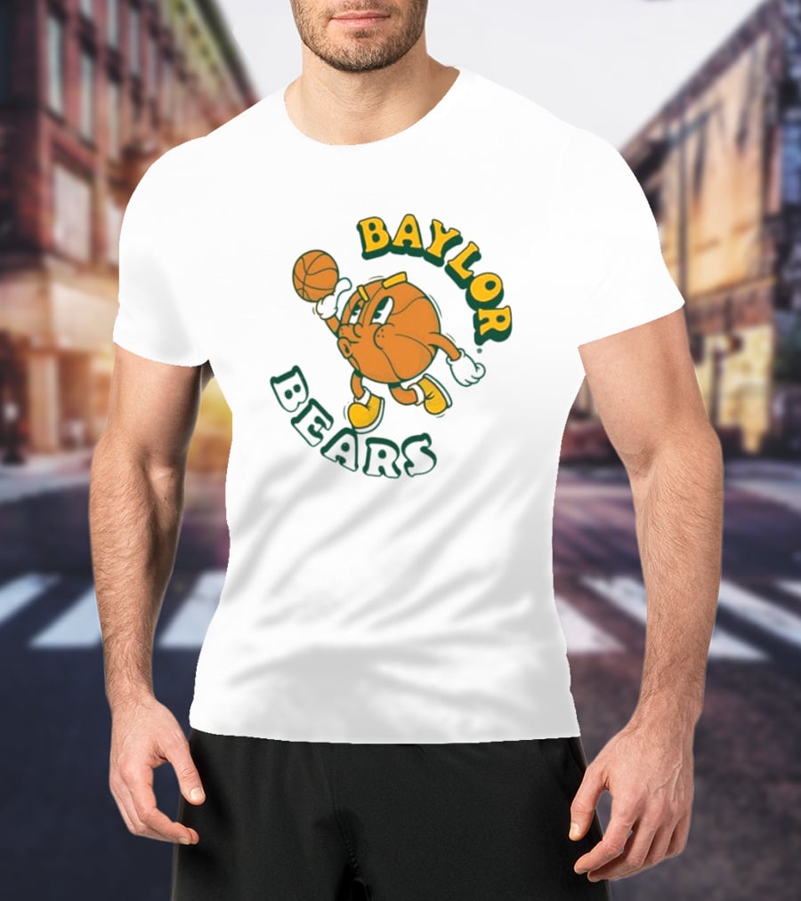 Baylor Bears Basketball Vintage Cartoon Logo Youth Green T-Shirt