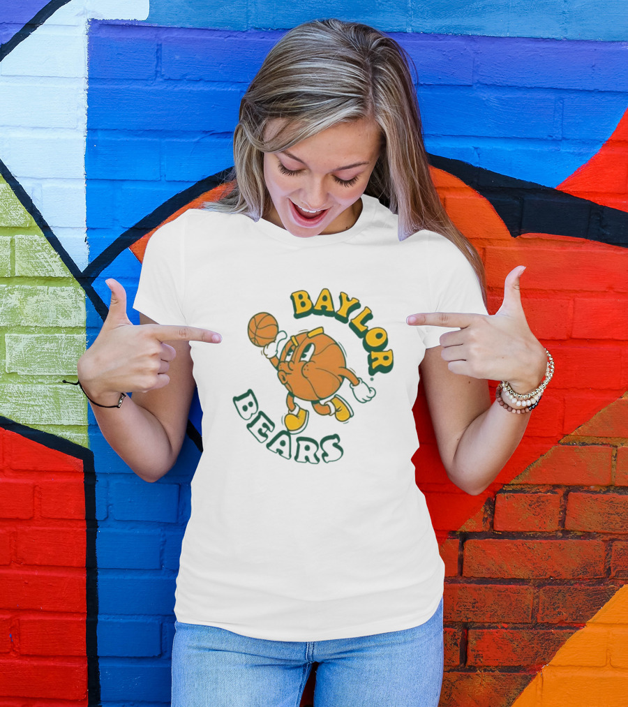 Baylor Bears Basketball Vintage Cartoon Logo Youth Green T-Shirt