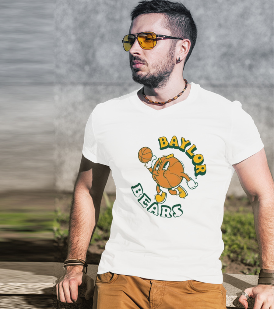 Baylor Bears Basketball Vintage Cartoon Logo Youth Green T-Shirt