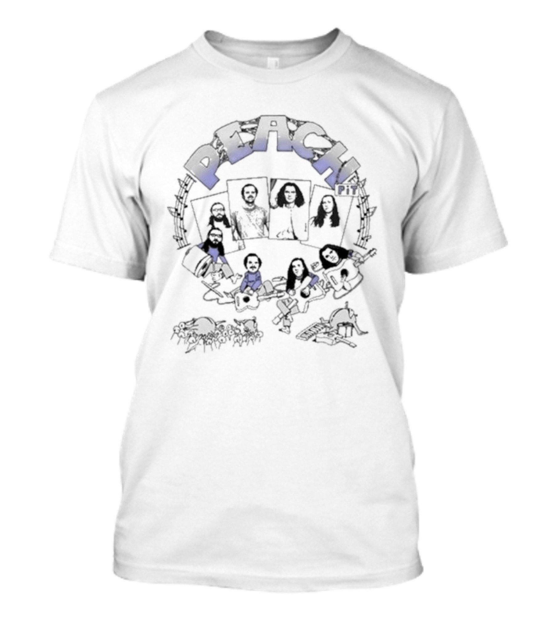 Peach Pit Band Illustration With Members Crowd Surf Music Scene T-Shirt