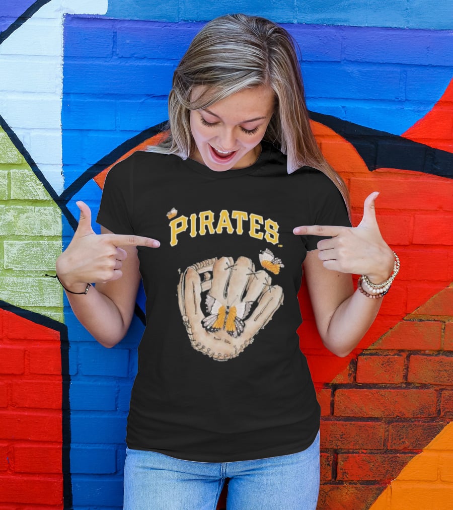Pittsburgh Pirates Toddler Butterfly Baseball Glove Tiny Turnip T-Shirt