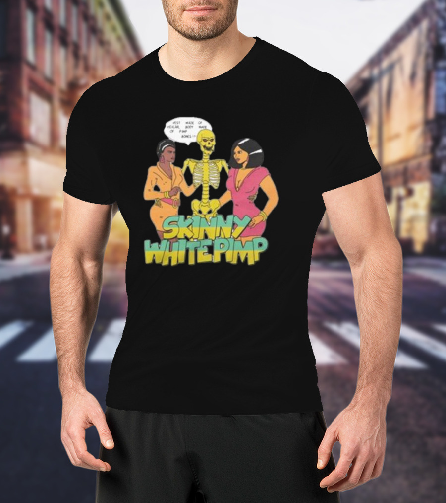 Team SESH Skinny White Pimp Cartoon Skeleton With Women T-Shirt