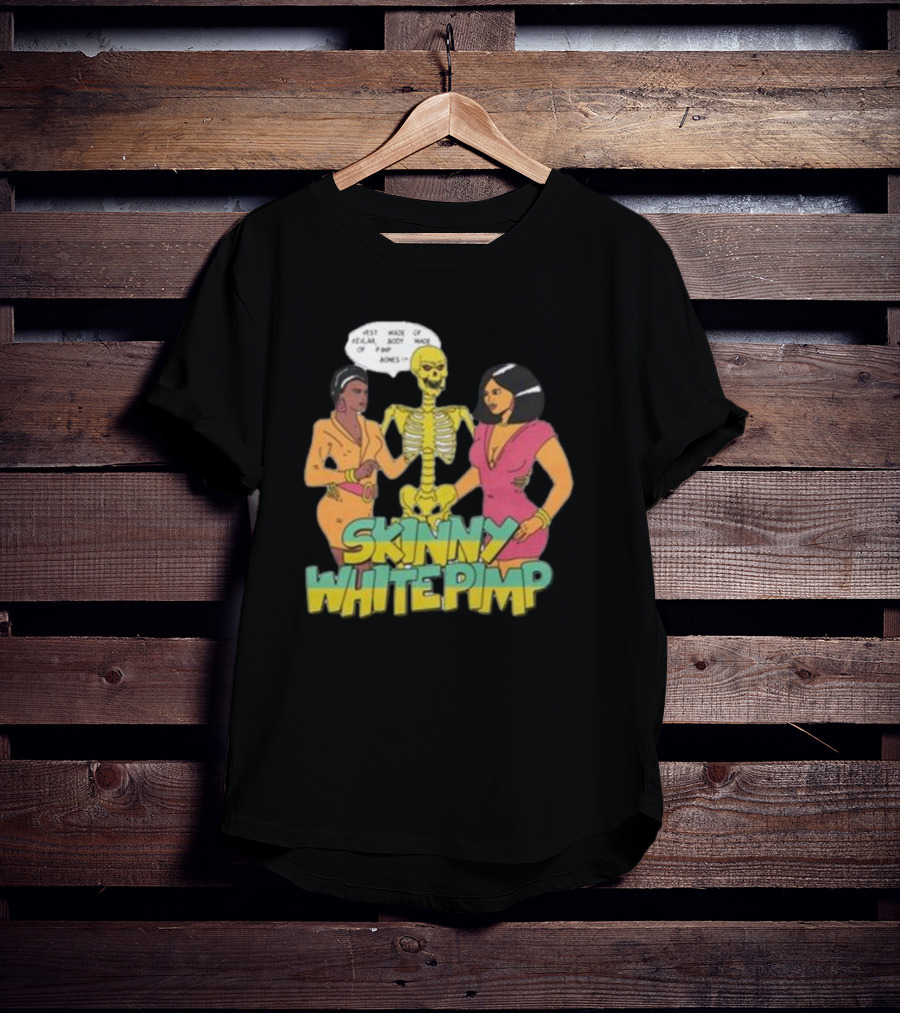 Team SESH Skinny White Pimp Cartoon Skeleton With Women T-Shirt