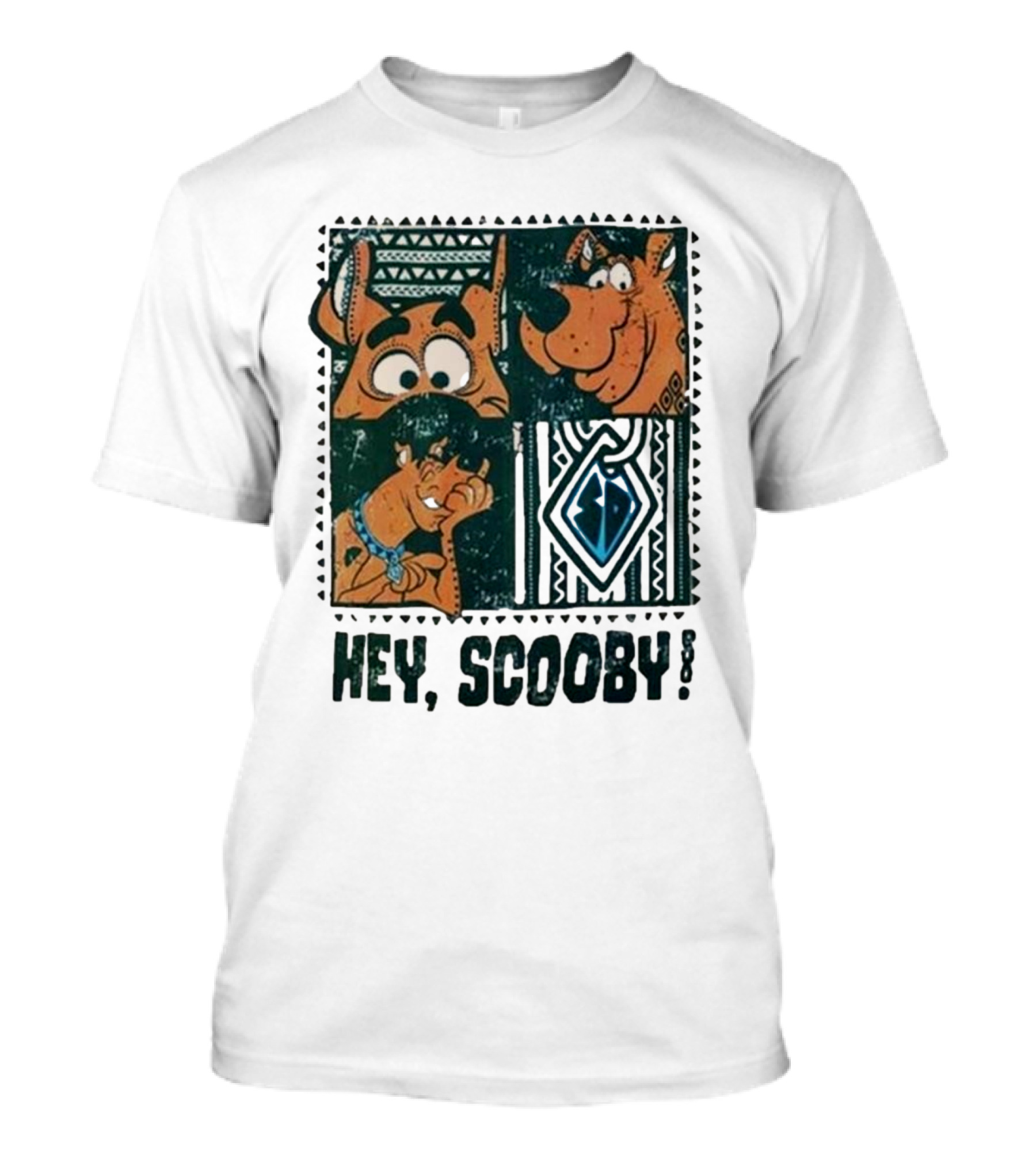 Scooby Doo Hey Scooby With Geometric Patterns And Scooby-Doo Facials T-Shirt