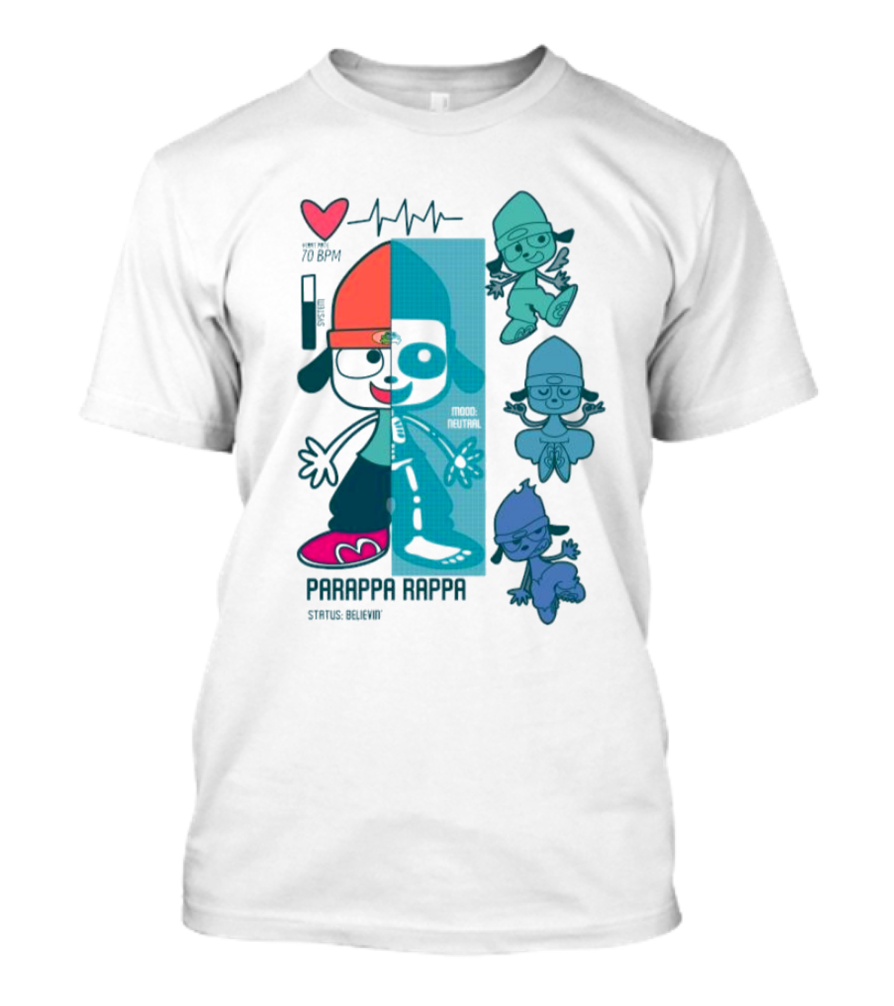 Parappa Rappa X-Ray Mood Neutral Status Believin Retro Video Game Character Graphics T-Shirt