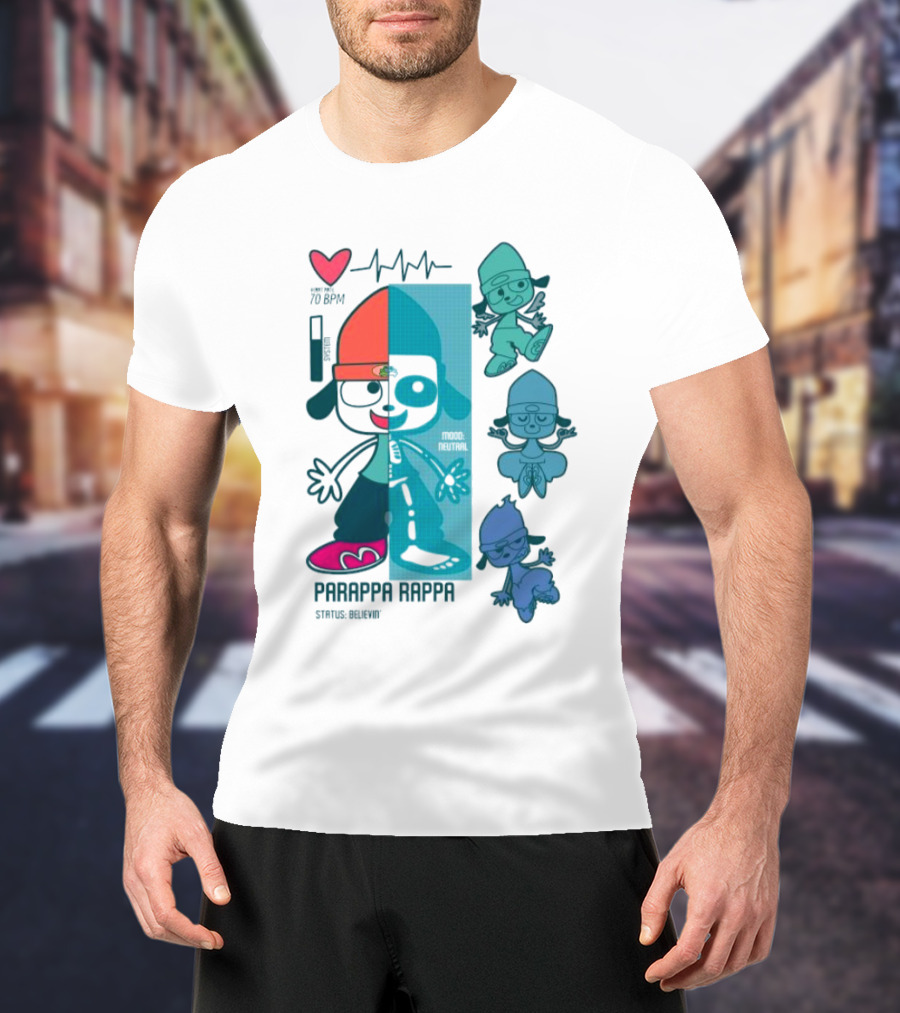 Parappa Rappa X-Ray Mood Neutral Status Believin Retro Video Game Character Graphics T-Shirt