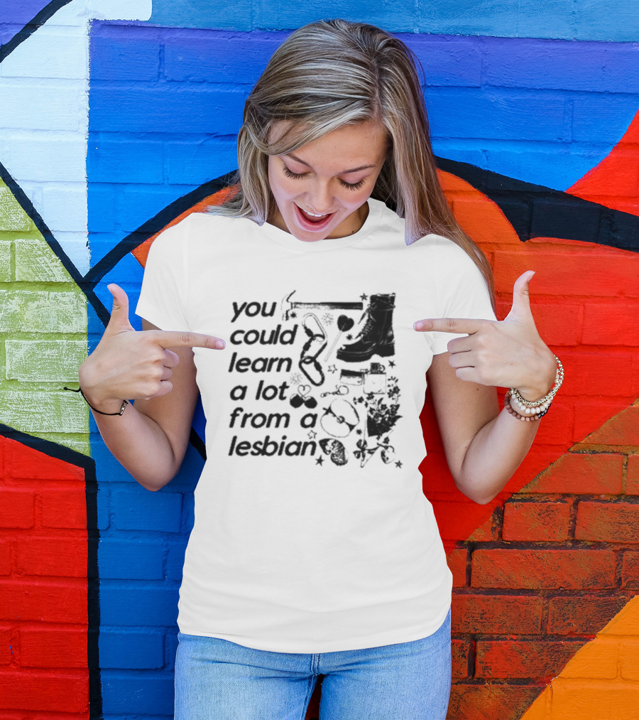 You Could Learn A Lot From A Lesbian Combat Boots Handcuffs Flowers Tools Heart Infinity Stars T-Shirt