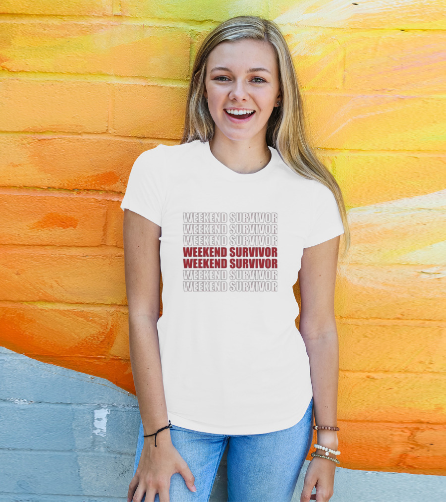 Weekend Survivor Bold Repeated Text T-Shirt