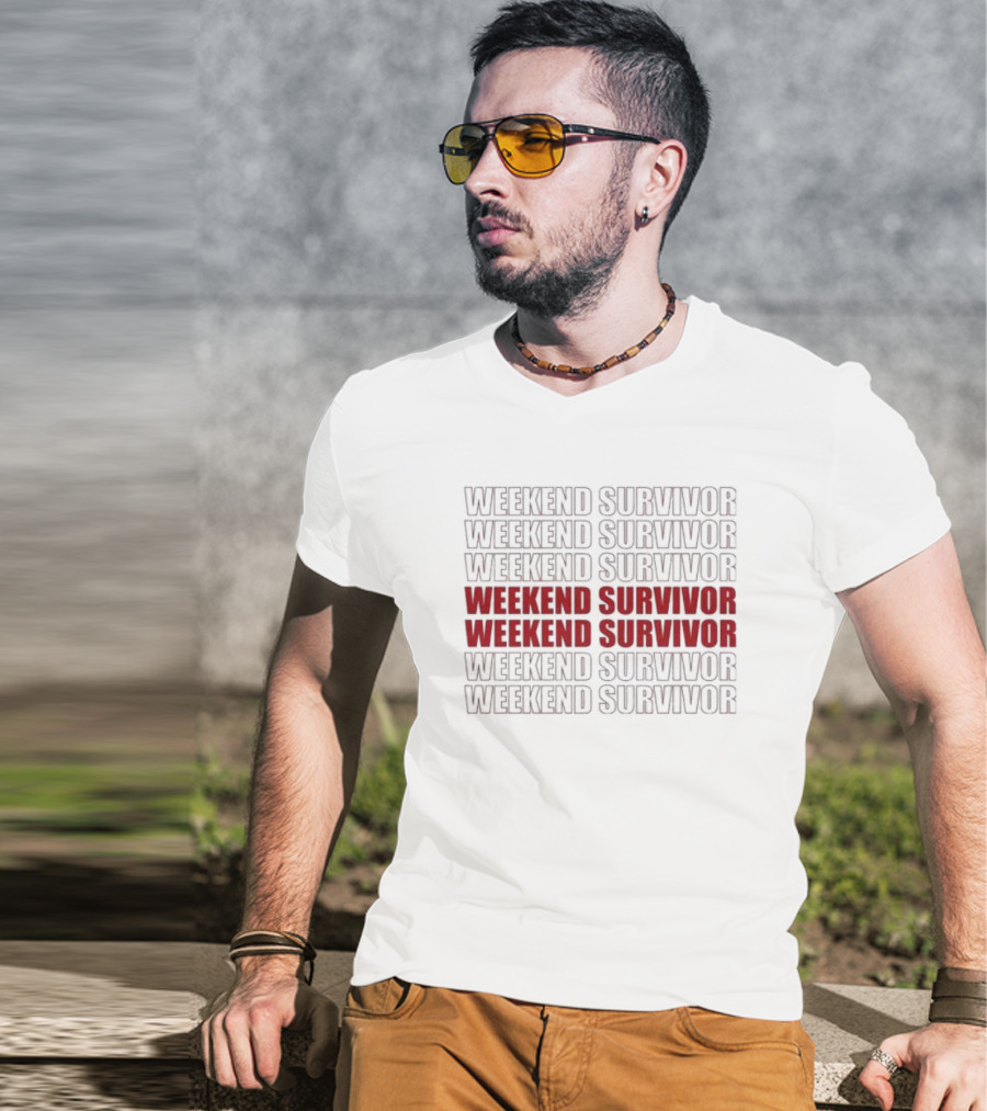 Weekend Survivor Bold Repeated Text T-Shirt