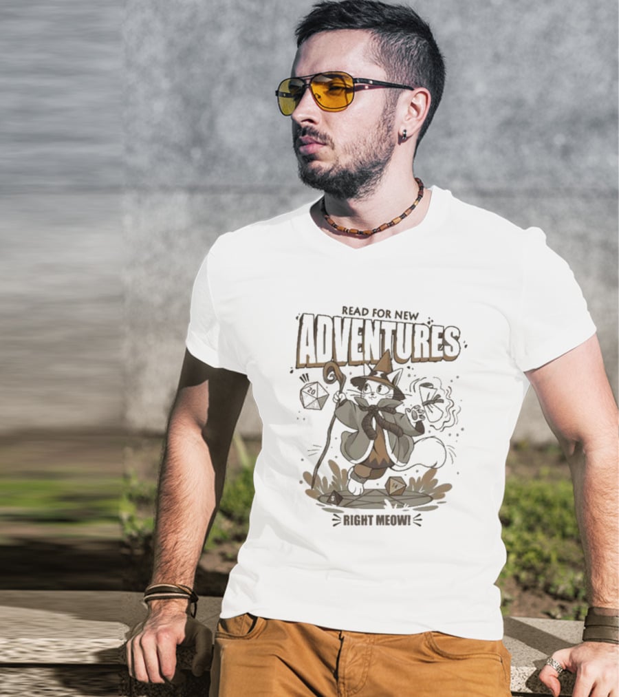Ready For New Adventures Right Meow Wizard Cat T-Shirt