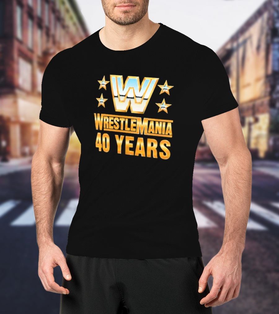 Wrestlemania 40 Years Retro Logo With Stars T-Shirt