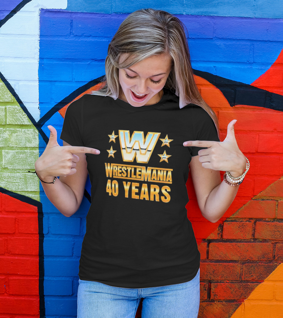 Wrestlemania 40 Years Retro Logo With Stars T-Shirt
