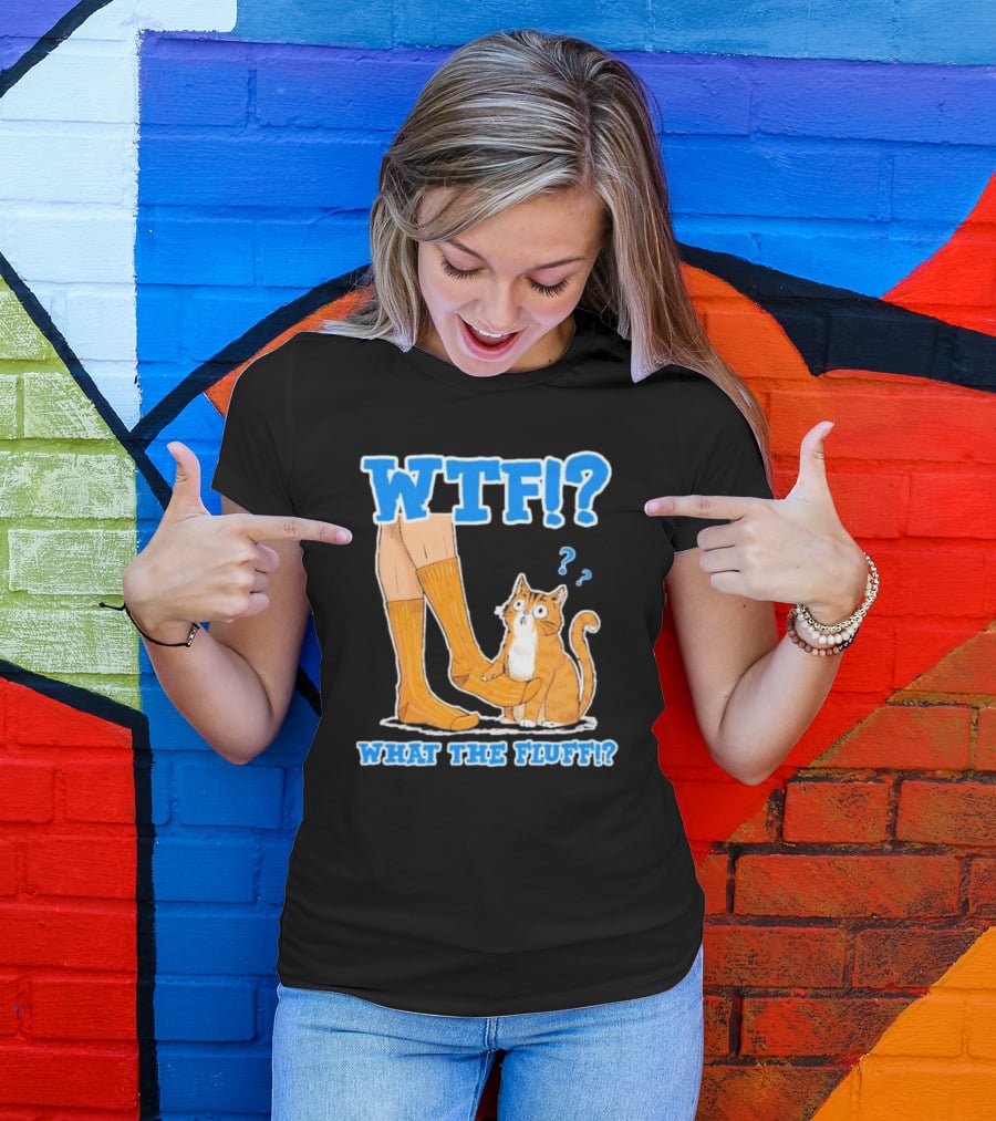 WTF What The Fluff Funny Cat Meme Confused Cat With Socks T-Shirt
