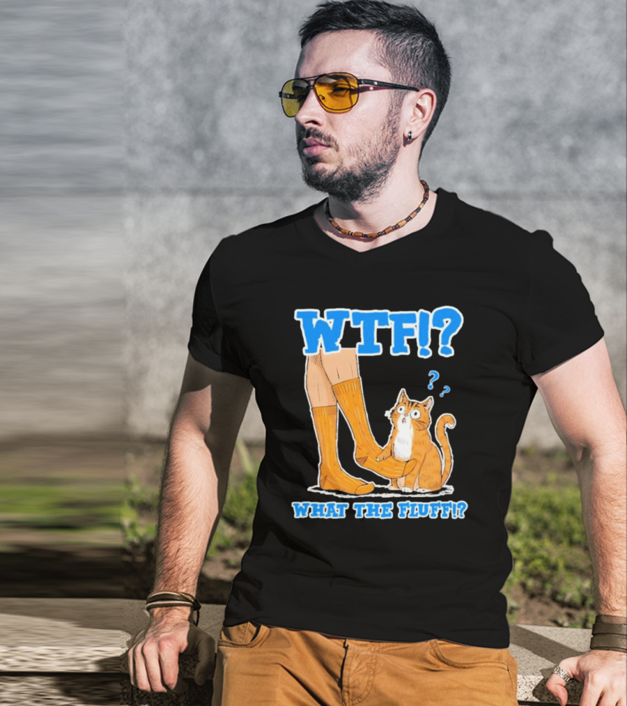 WTF What The Fluff Funny Cat Meme Confused Cat With Socks T-Shirt
