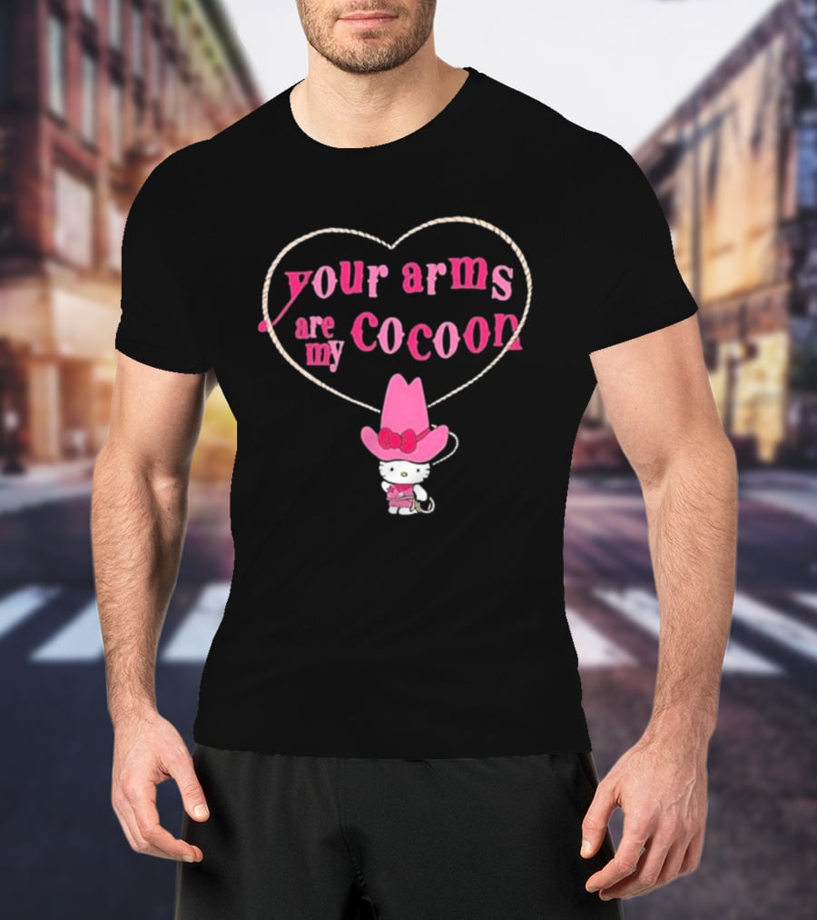 Your Arms Are My Cocoon Hello Kitty Cowboy Hat Rope Heart T-Shirt