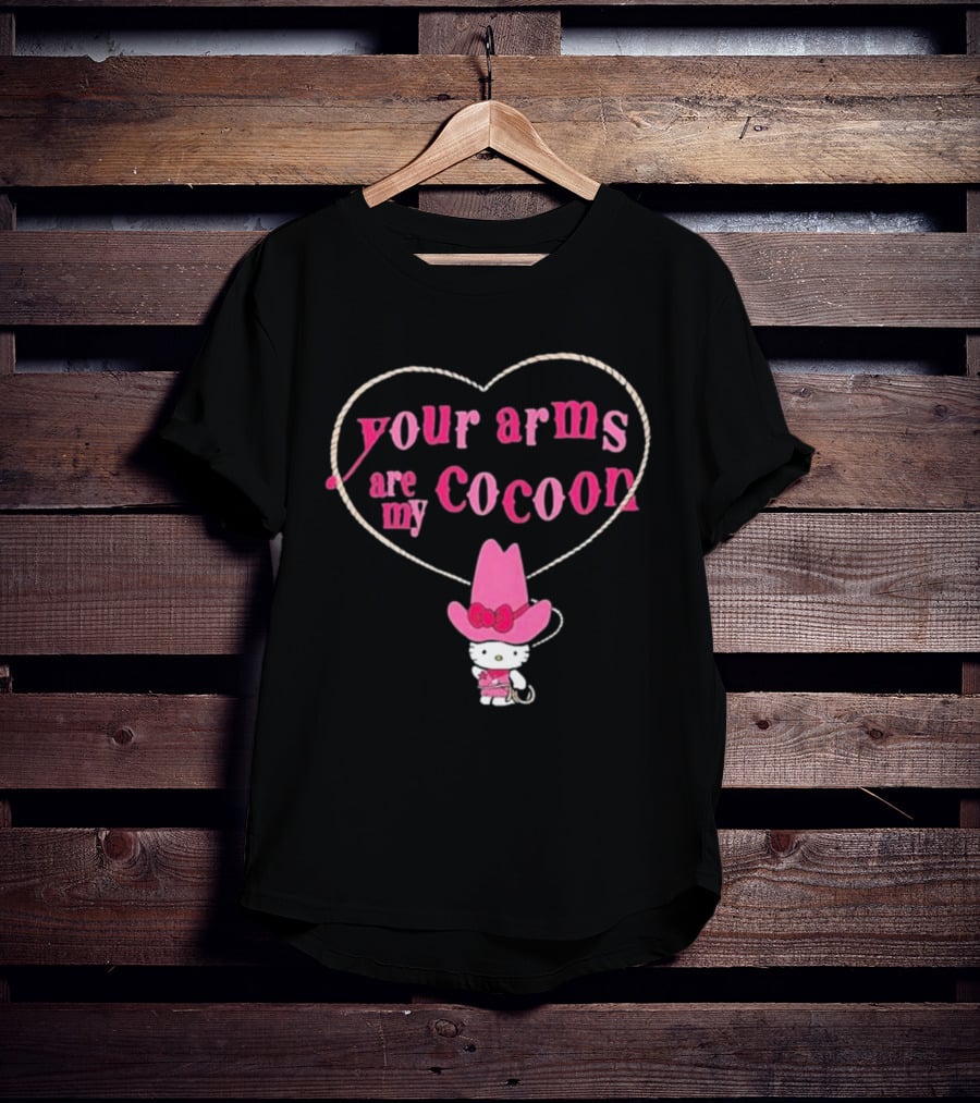 Your Arms Are My Cocoon Hello Kitty Cowboy Hat Rope Heart T-Shirt