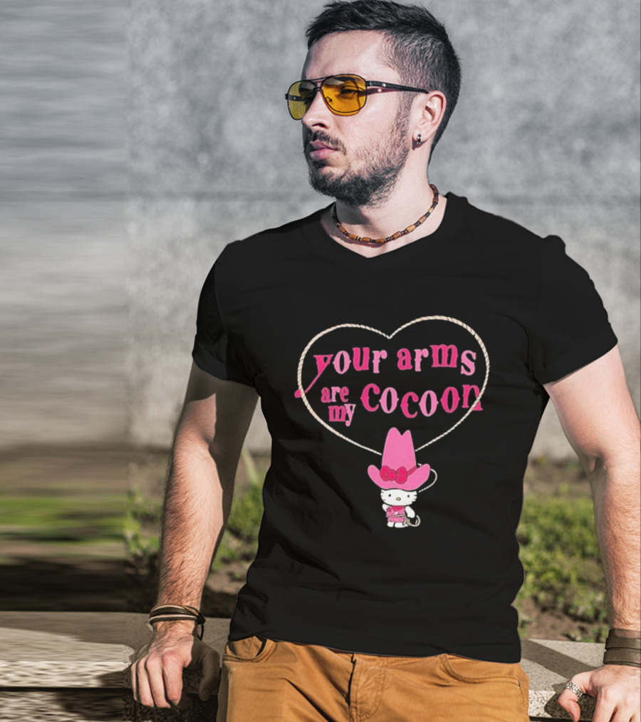 Your Arms Are My Cocoon Hello Kitty Cowboy Hat Rope Heart T-Shirt