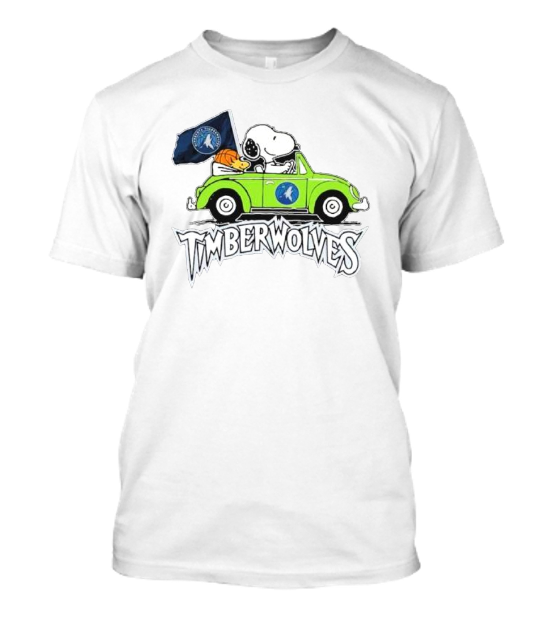 Minnesota Timberwolves Snoopy Forever Fan Driving Car With Timberwolves Flag T-Shirt