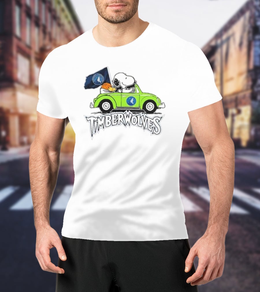 Minnesota Timberwolves Snoopy Forever Fan Driving Car With Timberwolves Flag T-Shirt