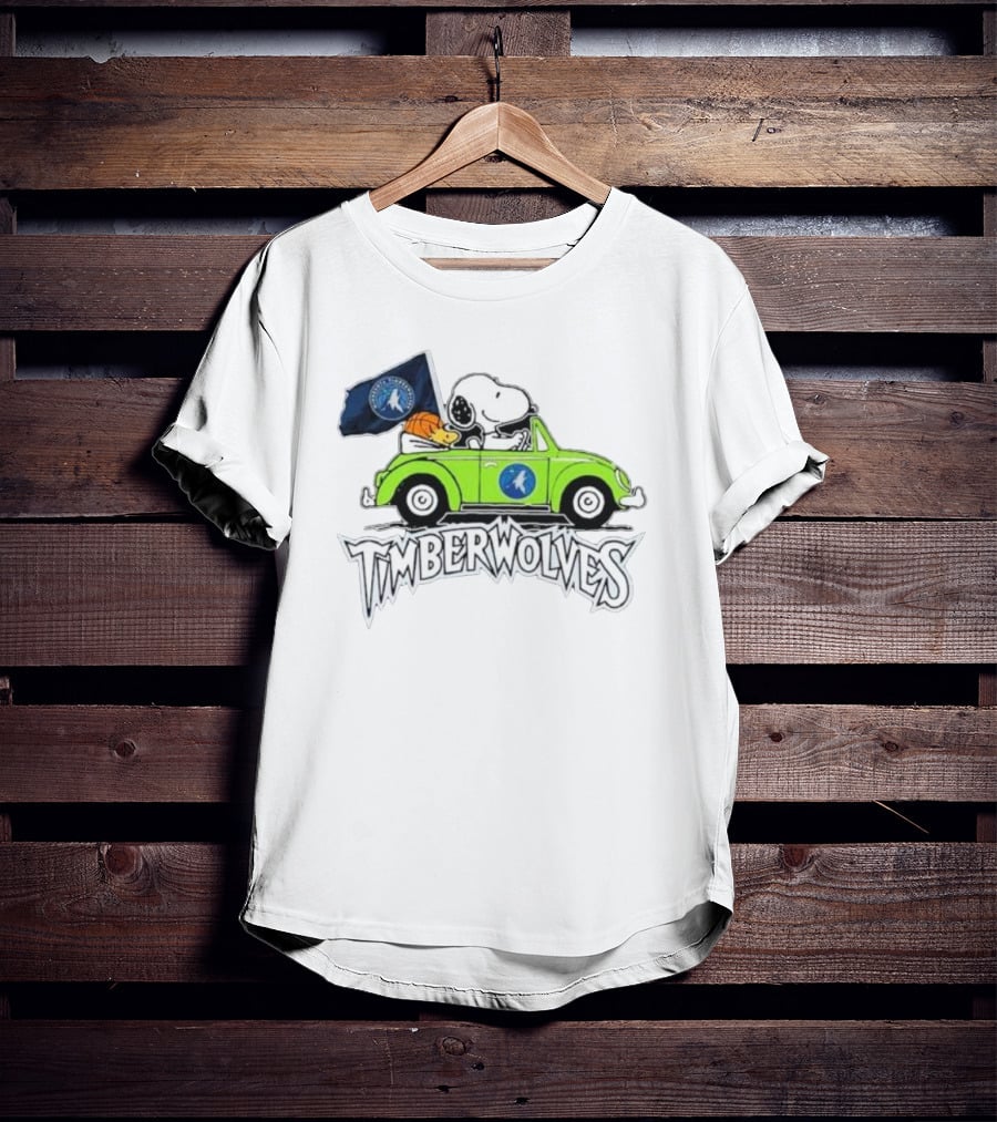 Minnesota Timberwolves Snoopy Forever Fan Driving Car With Timberwolves Flag T-Shirt