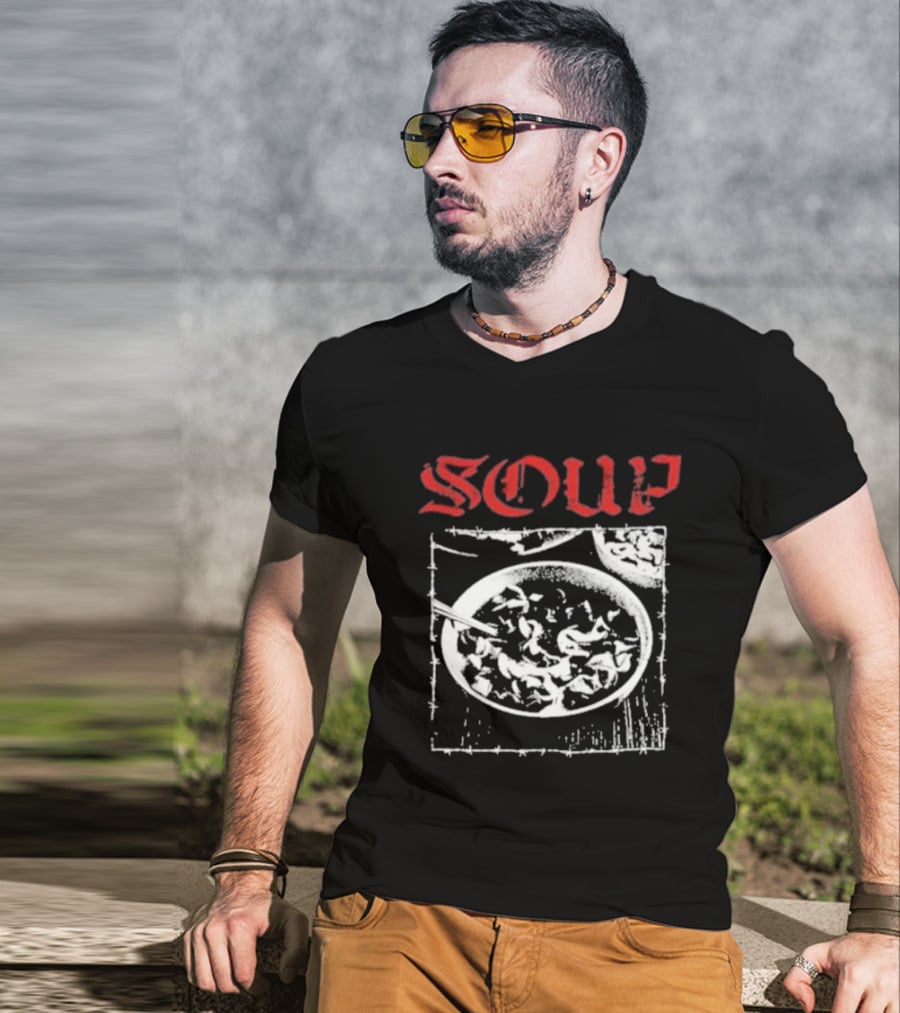 Soup Bowl With Red Hardcore Typography T-Shirt