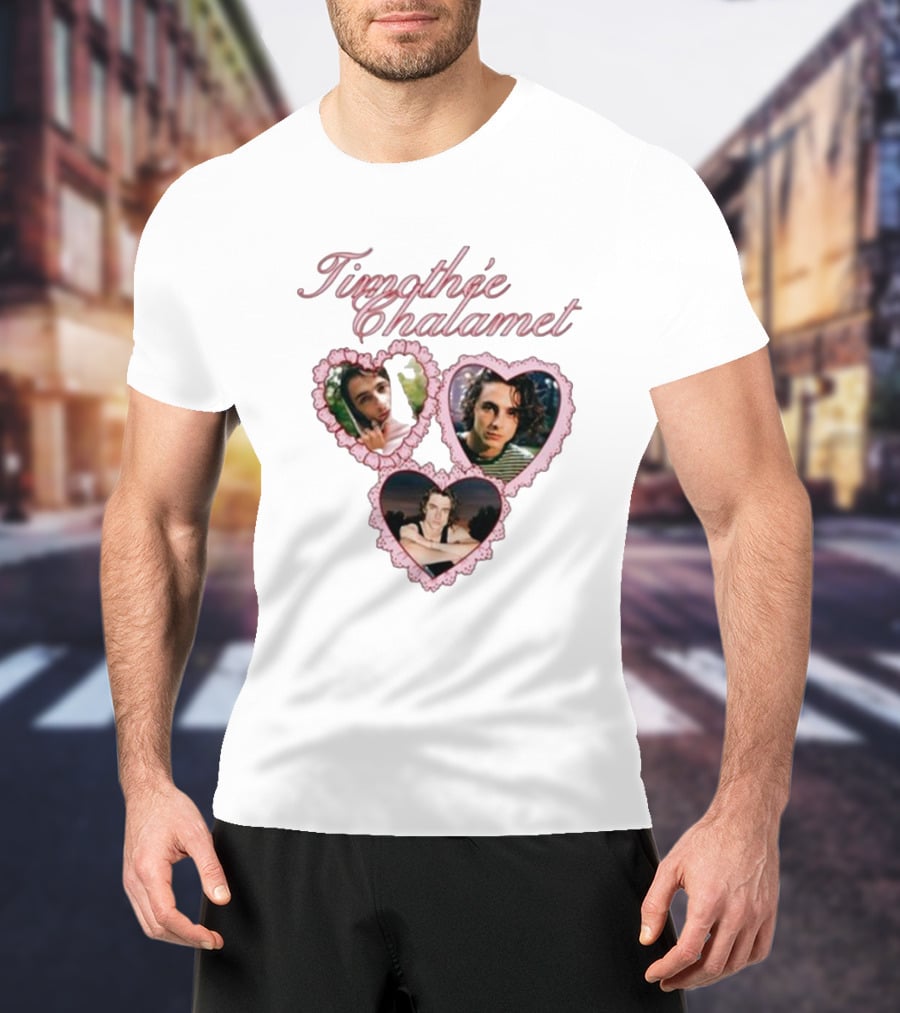 Timothée Chalamet Pink Heart Collage T-Shirt