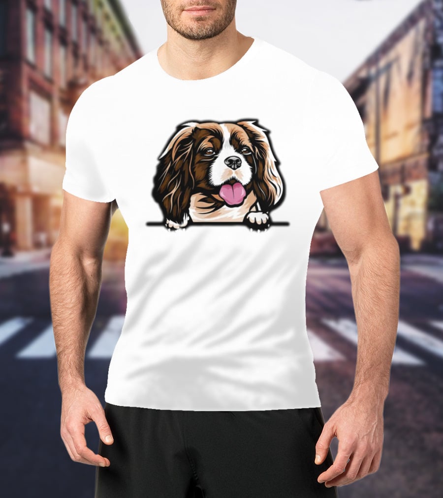 Animal Dog Cavalier King Charles Spaniel Peeking 6yhkma Color T-Shirt