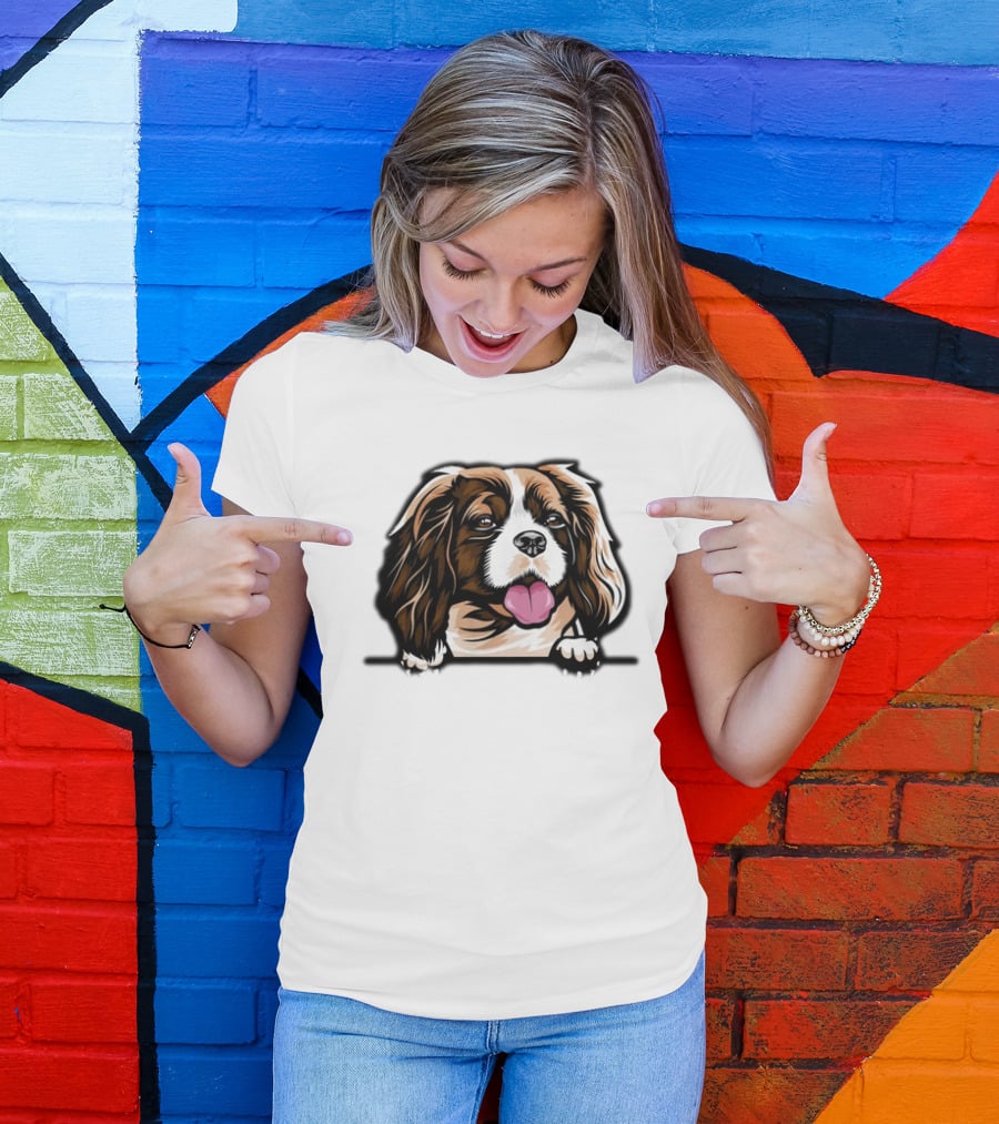 Animal Dog Cavalier King Charles Spaniel Peeking 6yhkma Color T-Shirt