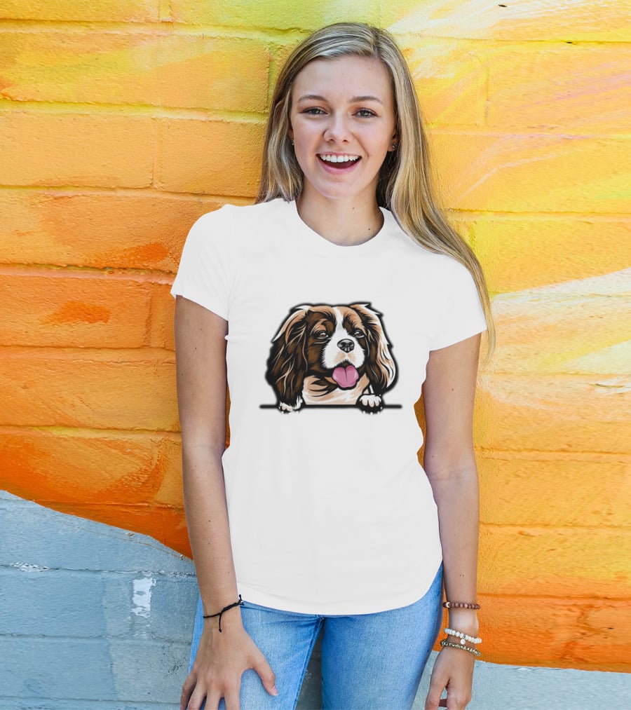 Animal Dog Cavalier King Charles Spaniel Peeking 6yhkma Color T-Shirt