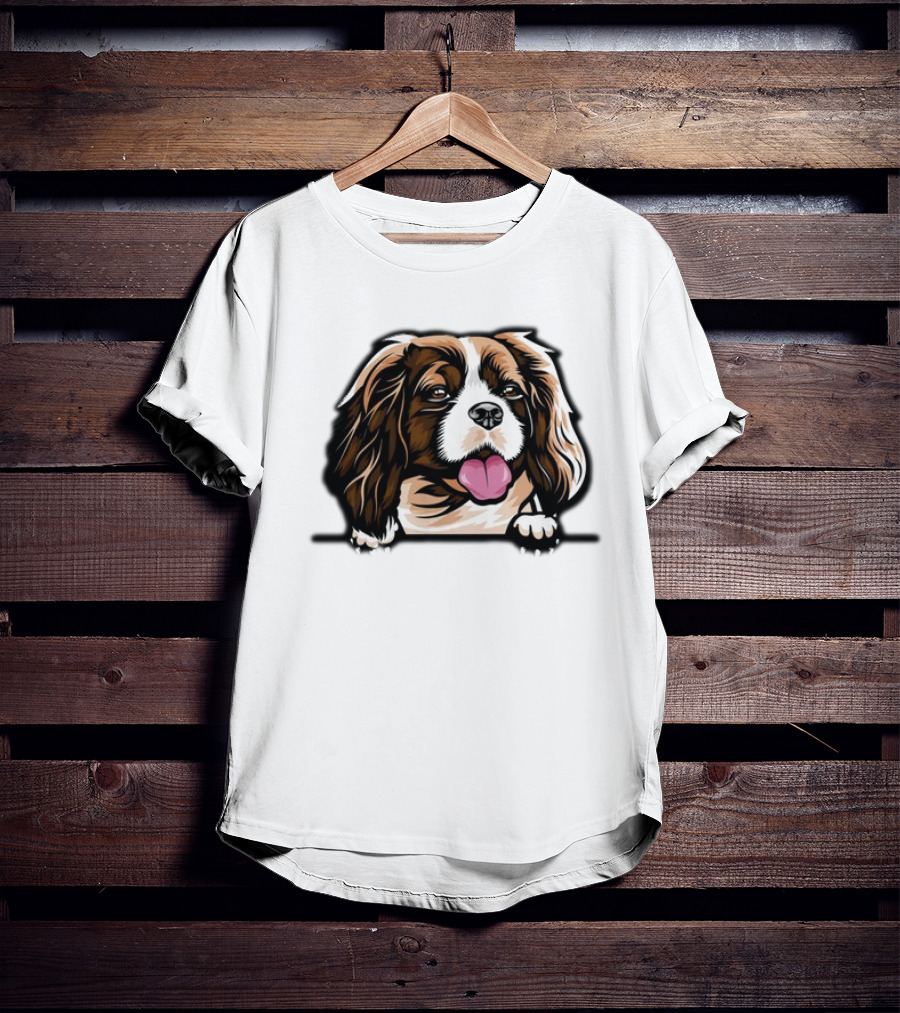 Animal Dog Cavalier King Charles Spaniel Peeking 6yhkma Color T-Shirt