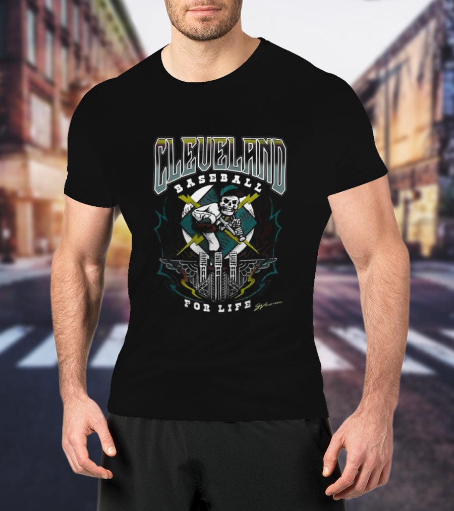 Cleveland Baseball For Life Skeleton Batter Tour T-Shirt