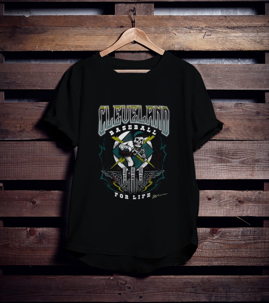 Cleveland Baseball For Life Skeleton Batter Tour T-Shirt