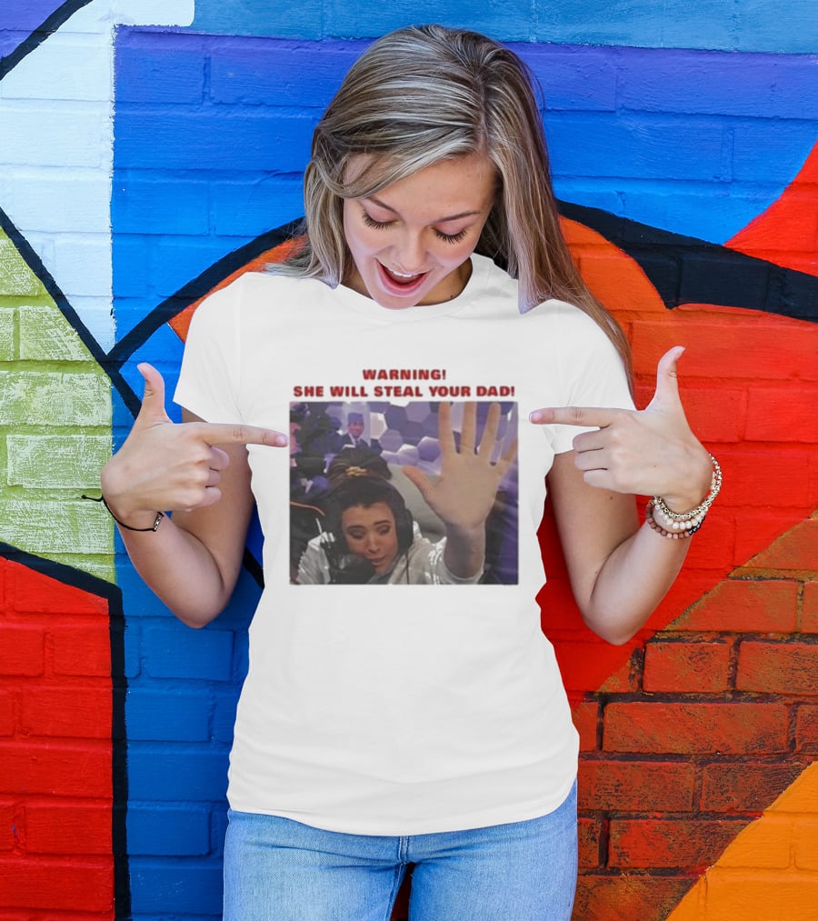 Warning She Will Steal Your Dad Raised Hand Microphone Scene T-Shirt