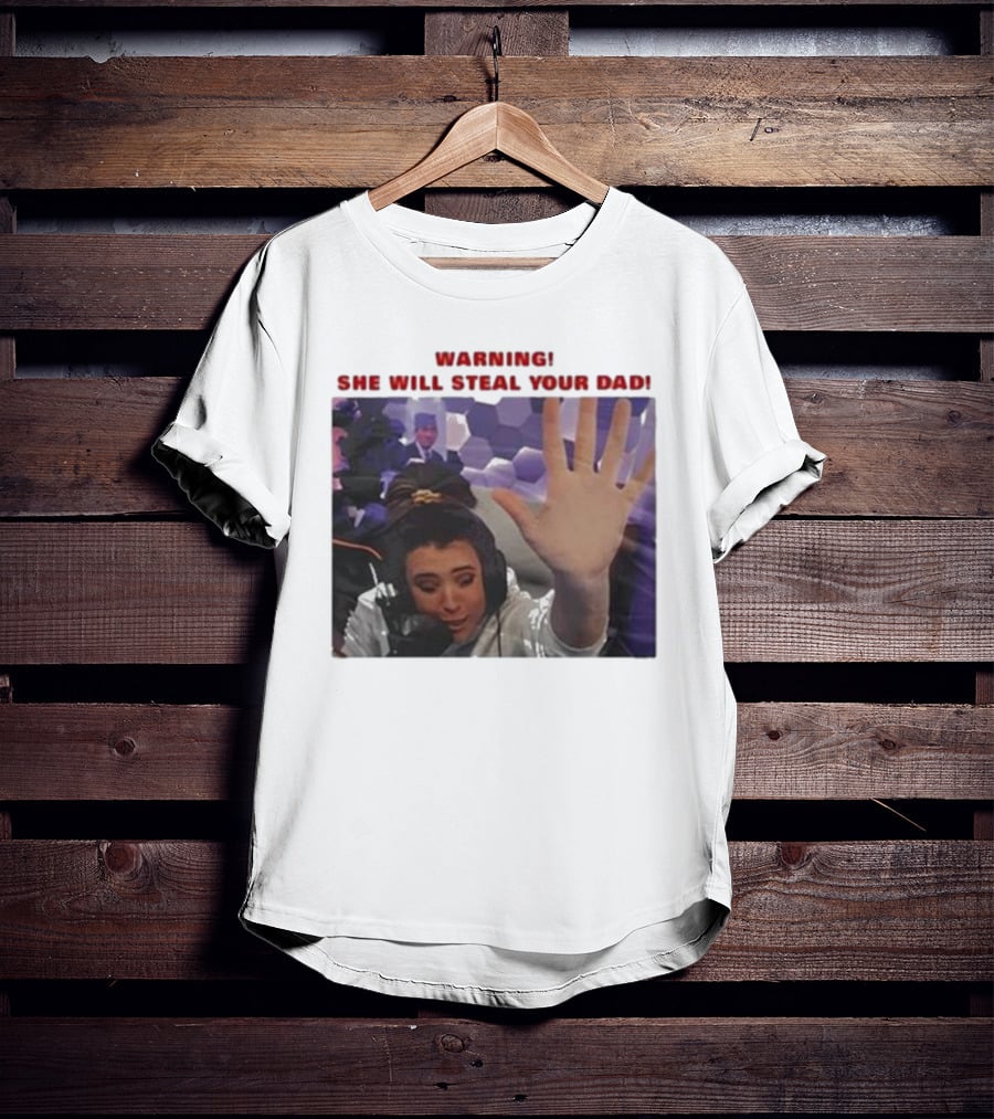 Warning She Will Steal Your Dad Raised Hand Microphone Scene T-Shirt
