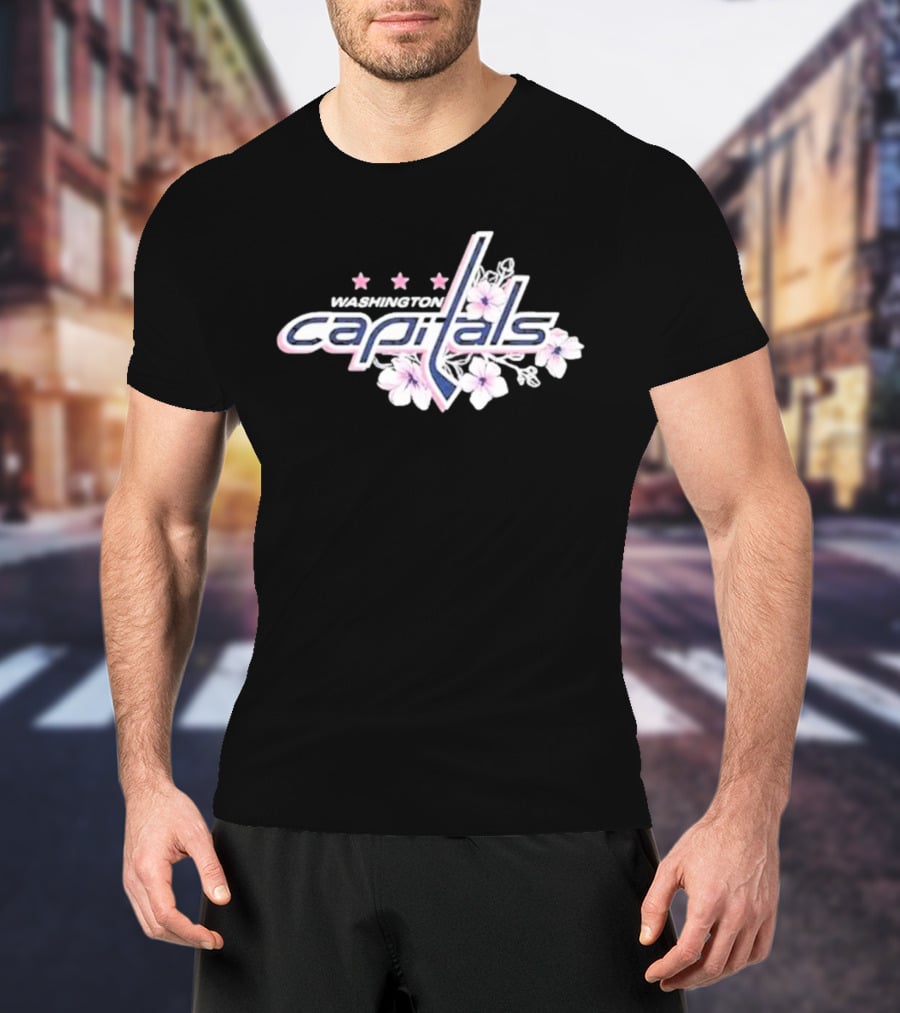 Washington Capitals Cherry Blossom Logo With Flowers And Stars T-Shirt