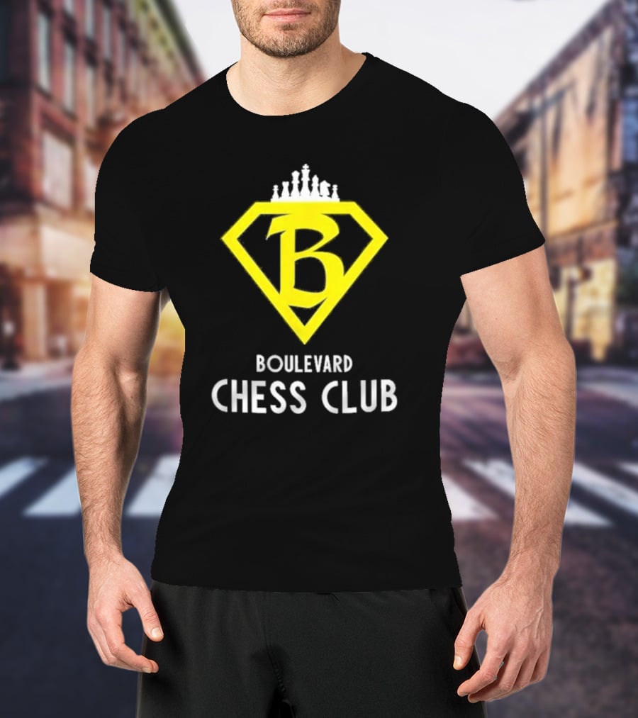 Boulevard Chess Club Logo With Yellow Diamond And Chess Pieces T-Shirt