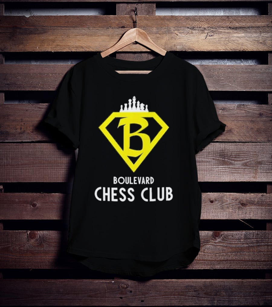 Boulevard Chess Club Logo With Yellow Diamond And Chess Pieces T-Shirt