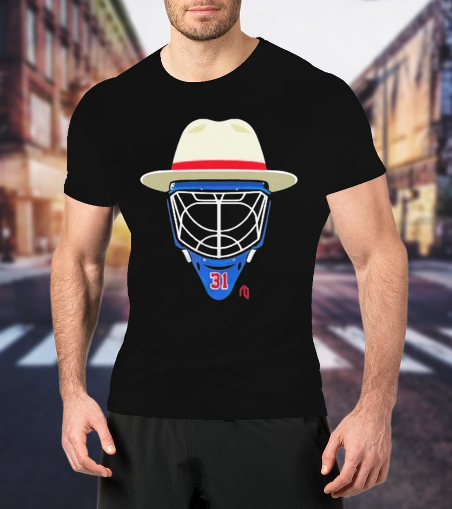 Broadway Goalie Mask Fedora Blue Number 31 T-Shirt