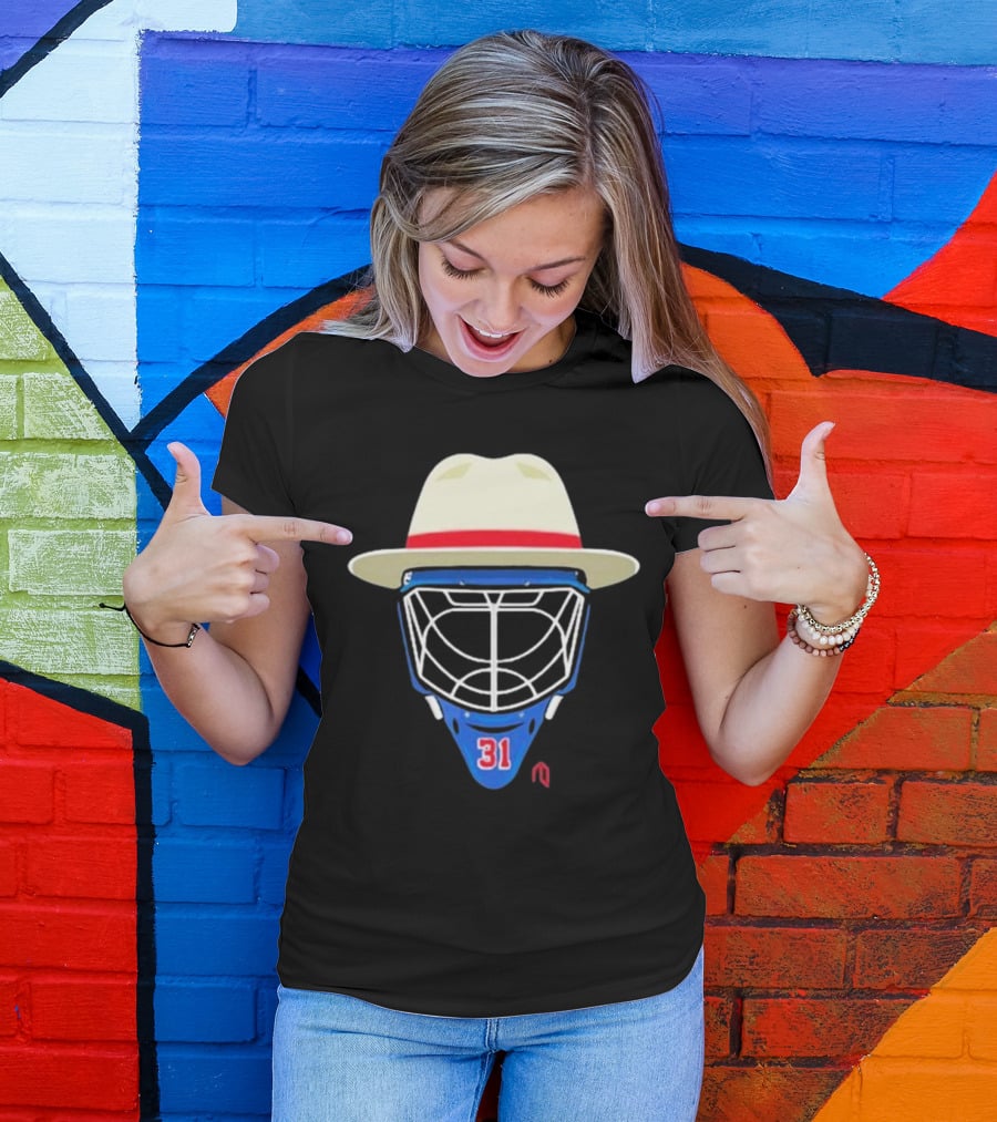 Broadway Goalie Mask Fedora Blue Number 31 T-Shirt