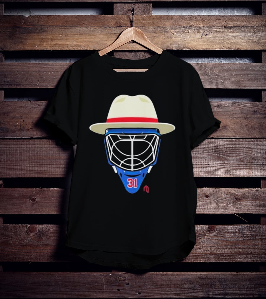 Broadway Goalie Mask Fedora Blue Number 31 T-Shirt