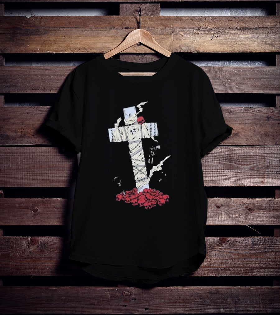 Steady-Hands Wrapped Cross With Chains And Skulls T-Shirt