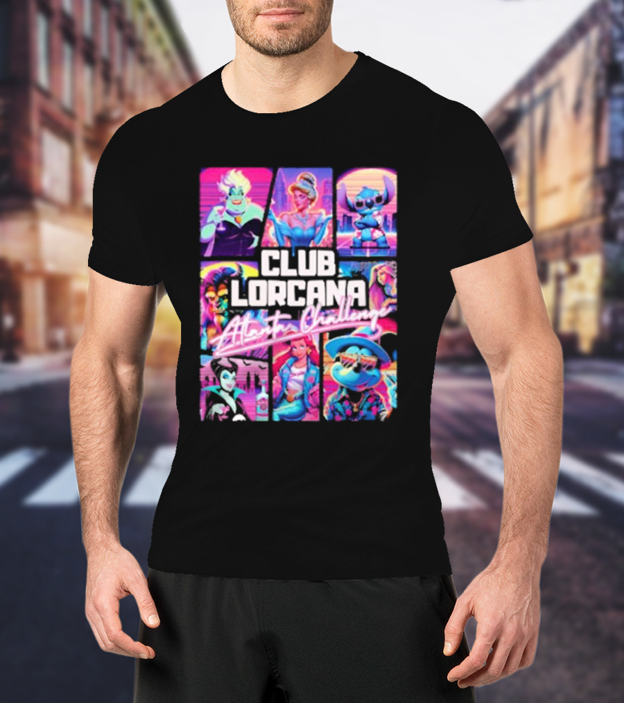 Club Lorcana Atlanta Challenge Ursula Cinderella Stitch 80s Neon T-Shirt