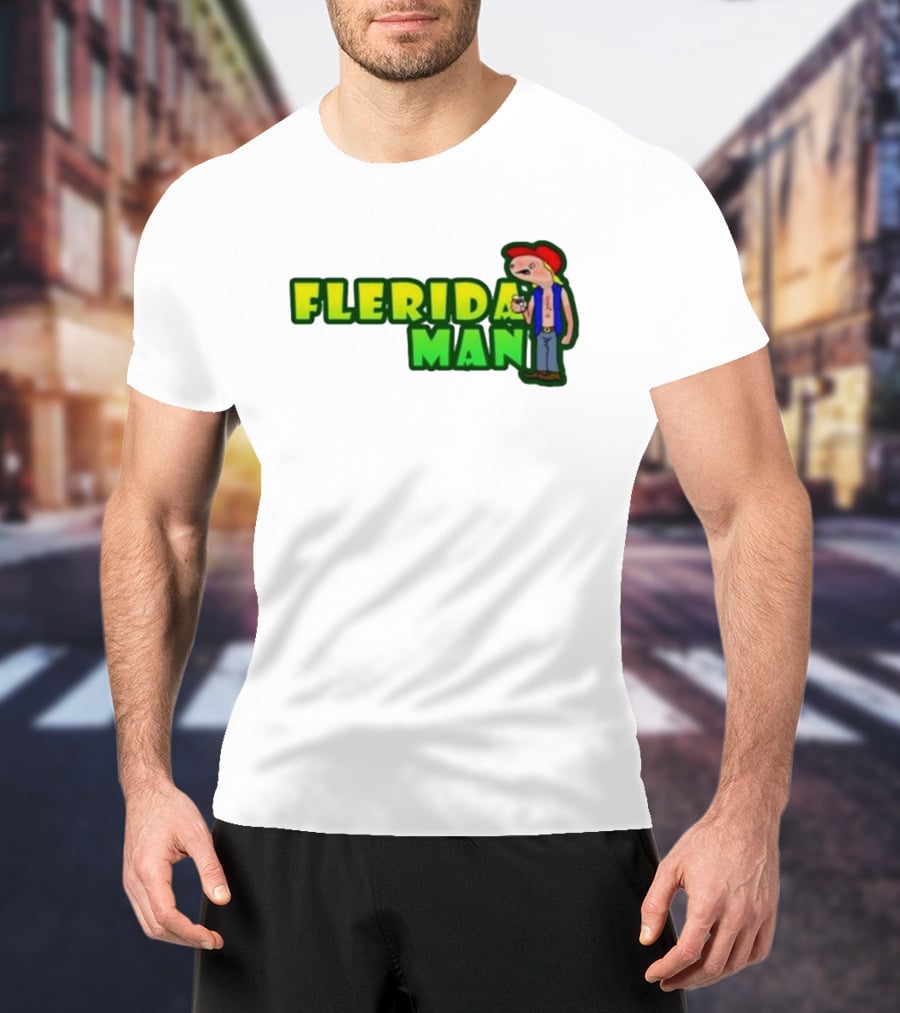 Flerida Man Beer Drinking Cartoon Character With Red Cap And Green Letters T-Shirt