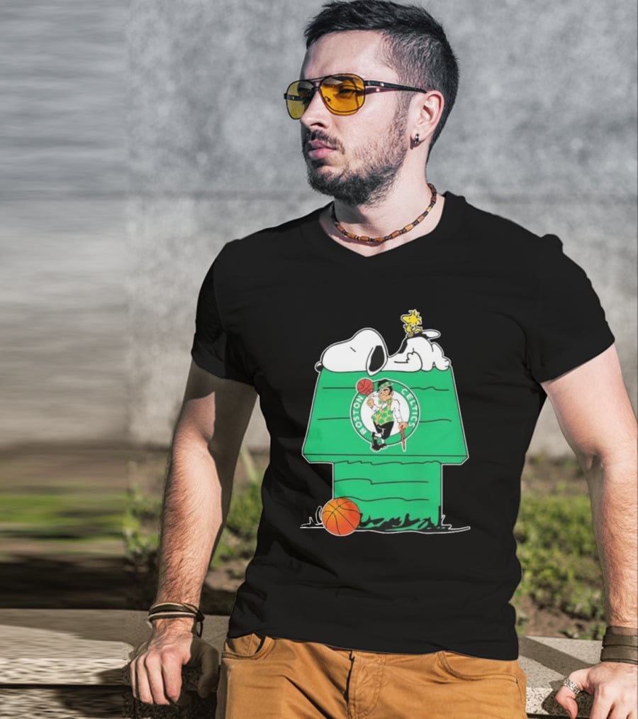 Peanuts Snoopy Woodstock Boston Celtics Basketball House T-Shirt