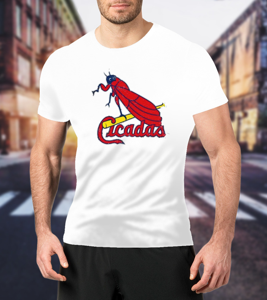 St. Louis Cicadas Red Insect Mascot Baseball Team T-Shirt