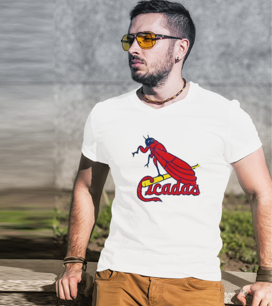 St. Louis Cicadas Red Insect Mascot Baseball Team T-Shirt