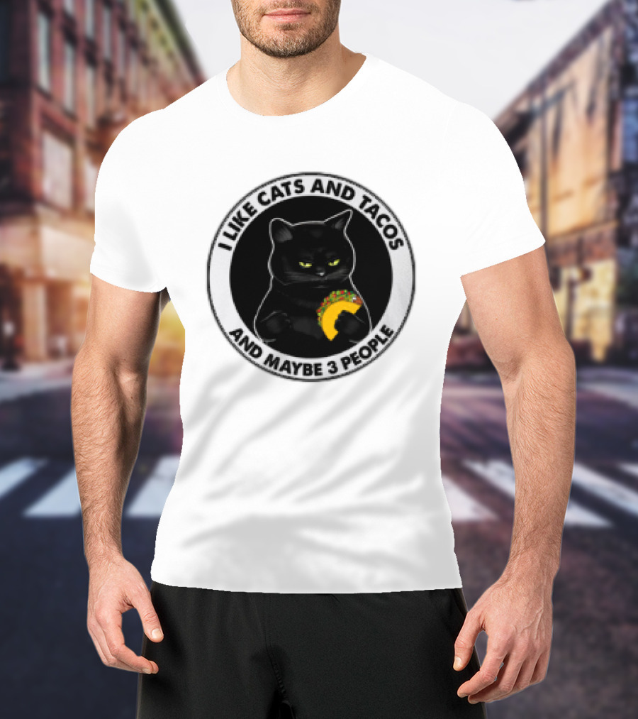Black Cat I Like Cats And Tacos And Maybe 3 People T-Shirt