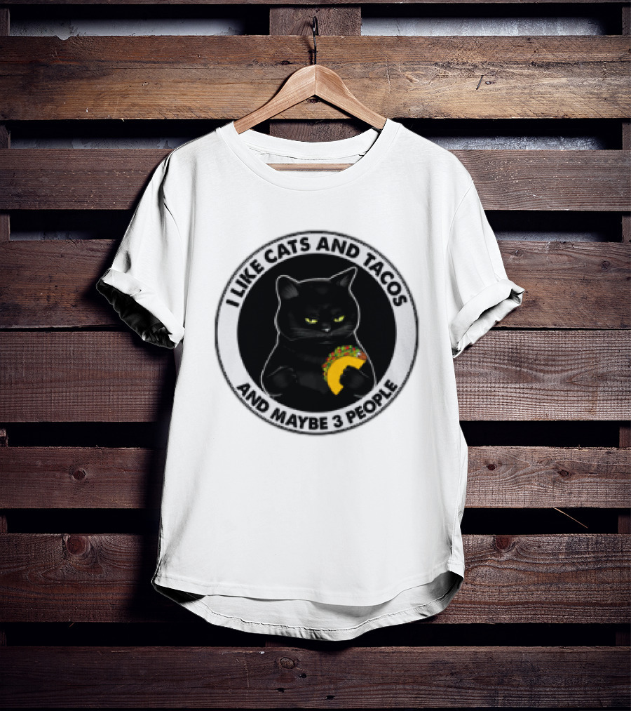 Black Cat I Like Cats And Tacos And Maybe 3 People T-Shirt