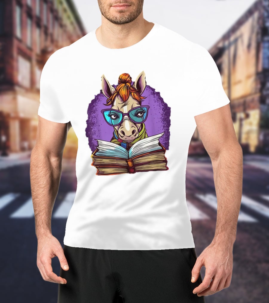 Book Lover Cute Horse Reading Glasses Teacher Librarian T-Shirt